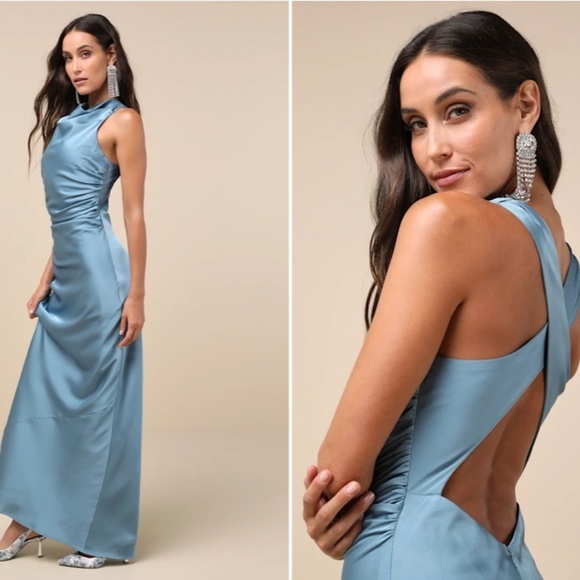 Lulus Dresses & Skirts - LULU's Prom Wedding Bridesmaid Elegant Romantic Satin Sexy Cowl Neck Maxi Dress